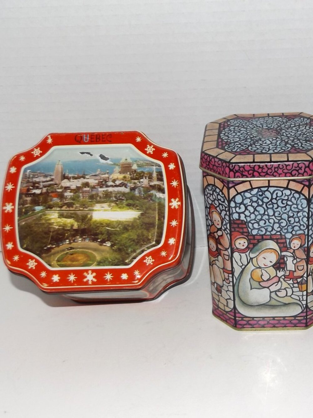Vintage 3 Pc Tin Container Collection Winter Theme